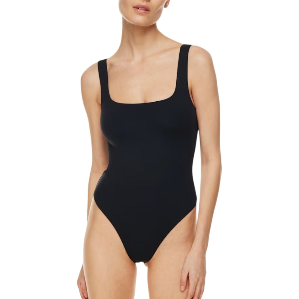 Aritzia Babaton Contour Thong Bodysuit S | Black Double Layer Square Neck Essent